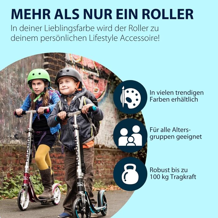 Самокат HUDORA BigWheel 205 алюмінієвий, складаний, регульований, для дітей та дорослих до 100 кг, з підніжкою