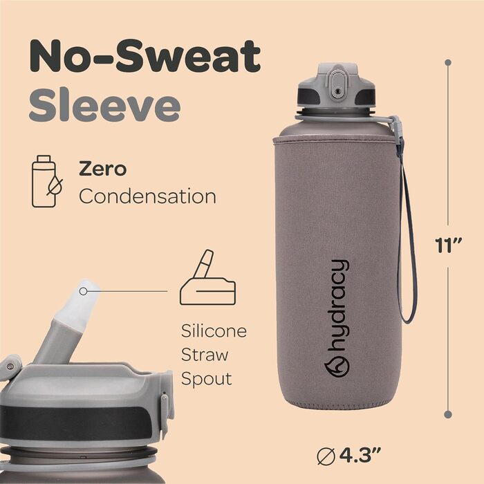 Гідраційна пляшка для води 2 л зі соломинкою та мітками часу, BPA-free, не протікає, для спорту та активного відпочинку, сріблясто-сіра Hydracy