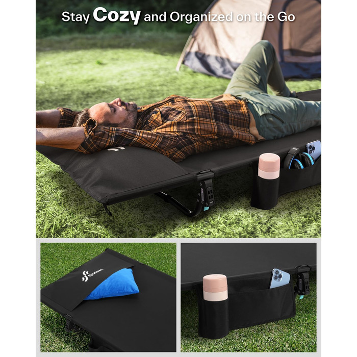 Розкладне ліжко Sportneer для кемпінгу та відпочинку на природі: легке, компактне, алюмінієве (190x70 см)