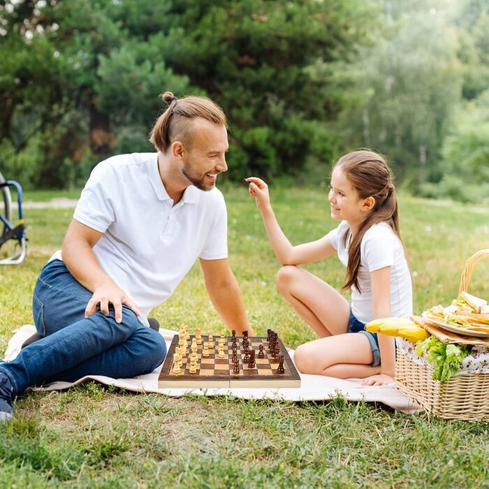 Дерев'яний шаховий набір 3 в 1, складаний, міжнародні шахи, для подорожей, вечірок, сім'ї, дітей та дорослих, 39x39 см