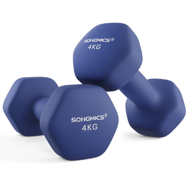 Гантелі SONGMICS 2×4 кг, шестигранні, неопрено-обробка, для силових тренувань вдома, сині