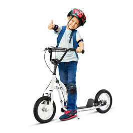 Дитячий самокат HOMCOM Самокат від 5 років, дитячий самокат Kick Scooter City Scooter з пневматичною шиною 12 дюймів, гума алюміній, білий| Аосом