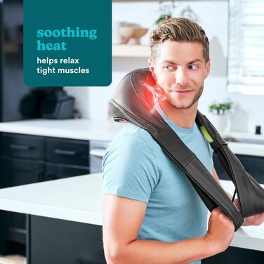 HoMedics Шиацу масажер для шиї та плечей з підігрівом, 3 інтенсивності, 3 масажні головки, опція для олії, проти напруги та для розслаблення