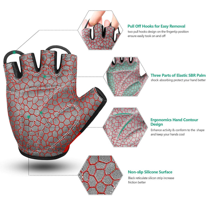 Велосипедні рукавички чоловічі Daen Soer - рукавички напівпальці для гірського велосипеда, шосе, даунхілу, повсякденного використання (червоні, M)