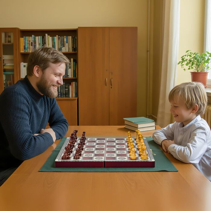 Магнітна шахова дошка з дерева 3 в 1, складана, для подорожей та дітей, 29x29 см