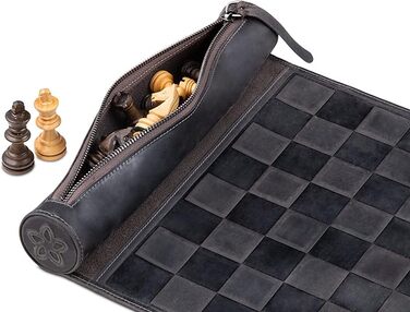 Дорожні шахи Melia Games із натуральної шкіри з дерев'яними фігурами, вінтаж, компактні, ручна робота, з дефектом зовнішнього вигляду (Tobacco)