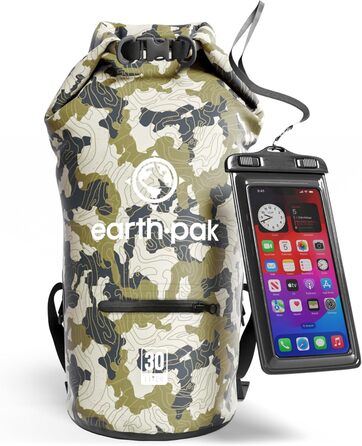 Водонепроникний рюкзак Earth Pak Dry Bag 30L – для каякінгу, кемпінгу, риболовлі, рафтингу (оливковий, камуфляж)