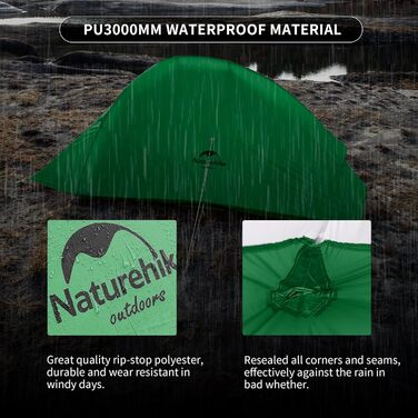 Намет Naturehike Cloud Up 2 - ультралегкий двомісний намет для кемпінгу та походів (3-4 сезон, 20D, 210T, зелений)
