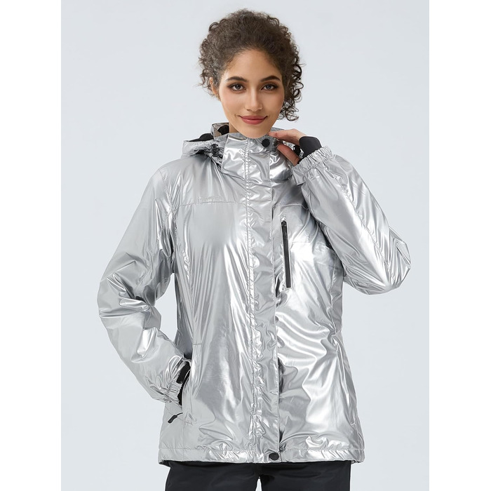 Жіноча водонепроникна куртка для сноубордингу та лижного спорту FREE SOLDIER з флісовою підкладкою та капюшоном. Тепла зимова куртка-дощовик з повністю проклеєними швами (L, срібляста)