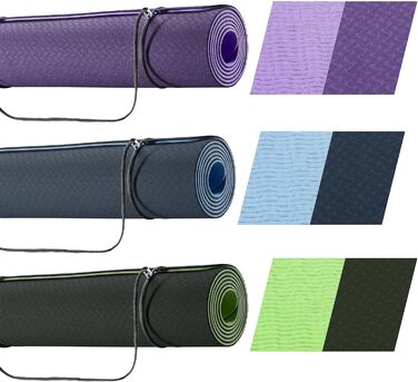 Фітнес-мат для йоги CelinaSun 183x61 см, TPE, нековзкий, з ремінцем, ліловий