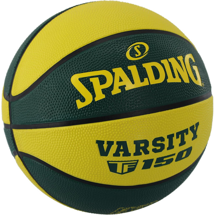 Баскетбольний м'яч Spalding TF-150 Varsity - Міцний гумовий, офіційний розмір, для всіх поверхонь, з рельєфним зчепленням (7, зелено-жовтий)
