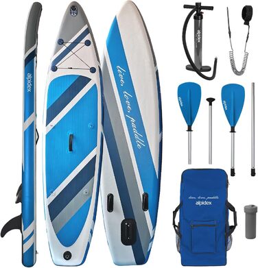 Надувна SUP-дошка ALPIDEX 320x76x15 см, до 200 кг, комплект: весло, плавці, насос, ремінець, рюкзак, набір для ремонту