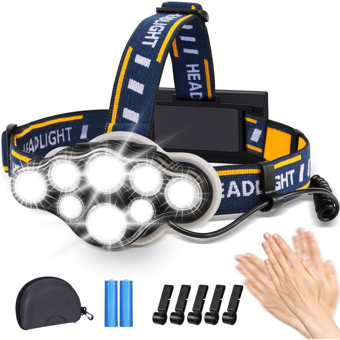 Налобний ліхтар Superheller 18000 Lumen з 8 LED, 8 режимів, червоним сигналом, USB, водонепроникний, для роботи, відпочинку, кемпінгу, риболовлі