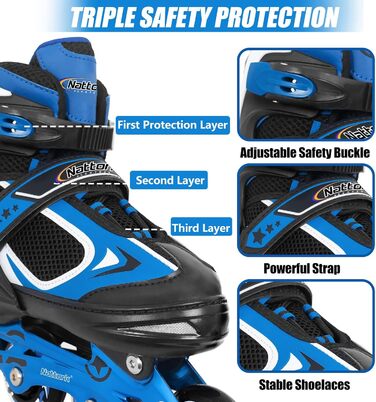 Ролики дитячі Nattork з підсвічуванням, блакитні, 32-36