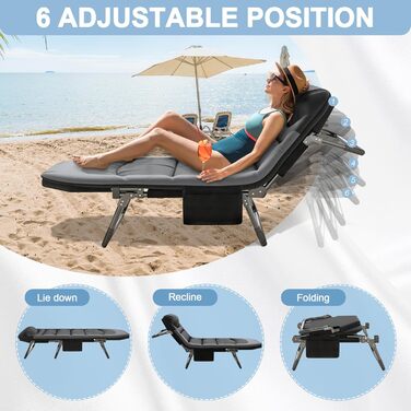 Кемпінгове ліжко AlpineAura - широке, складне, 190x65x30 см, 6 положень, для відпочинку на природі, чорне