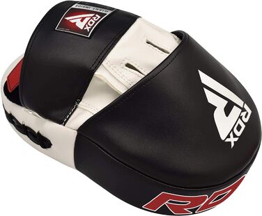 Лапи для боксу та MMA RDX, шкіра Maya Hide, чорні-білі, тренувальні пади для ударів, кікбоксинг, муай-тай, тхеквондо, стандартний розмір