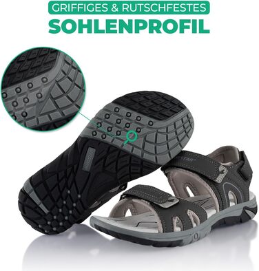 Трекінгові сандалії Fusskleidung для жінок та чоловіків, легкі літні сандалії з міцною прогумованою підошвою, сірі, розмір 37 EU