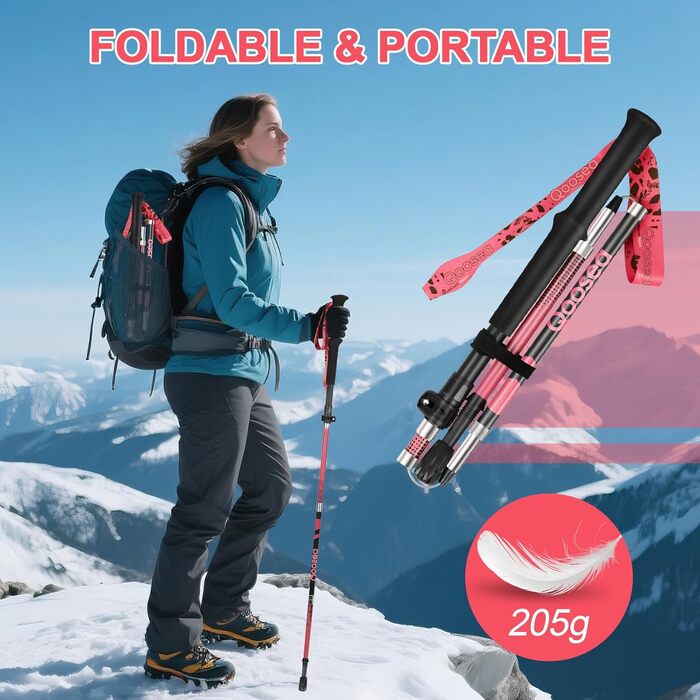 Телескопічна палиця для скандинавської ходьби Qoosea (110-125 см), карбонова складана трекінгова палиця для гікінгу та гірських лиж, синя