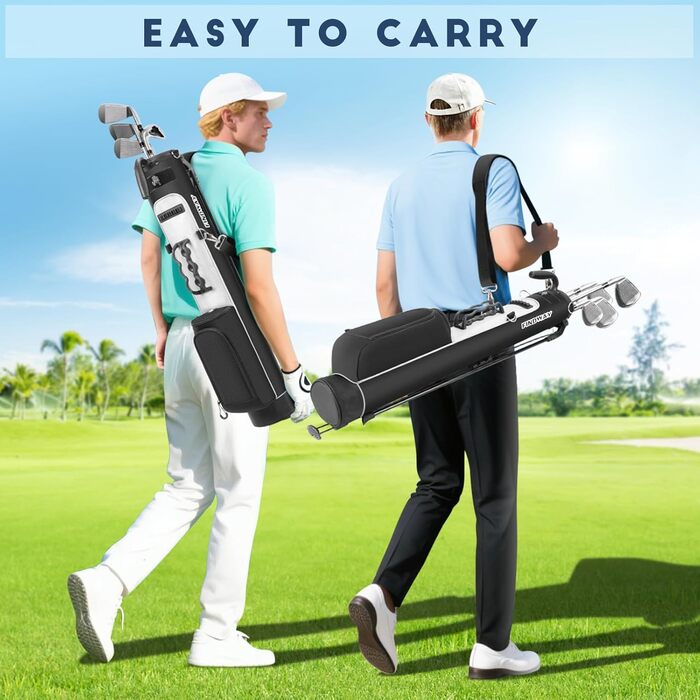 Сумка для гольфу Findway на штативі, з регульованими плечовими ременями, 2-х секційна, 2 кишені, легка, для чоловіків та жінок (Чорний)