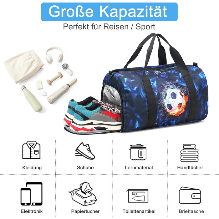 Спортивна сумка LEDAOU для дітей: для плавання, футболу, тренувань. З відділенням для взуття та мокрих речей. Синій колір.
