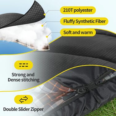 Сплячий мішок Bessport зимовий для дорослих, 3-4 сезони, легкий, ультралегкий, компактний, водонепроникний, для кемпінгу, трекінгу та подорожей (чорний)