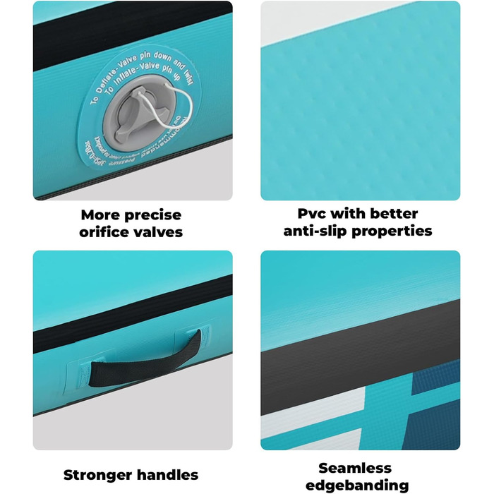 Гімнастичний надувний мат Quashley, 20,3 см товщиною, з двома липучками, гнучкий, 4 м/4,9 м/6 м, надувні килимки для тренувань, черлідинг, електричний насос вдома