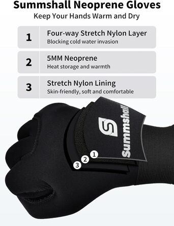 Чоловічі неопренові рукавички Sushall для плавання, серфінгу, каякінгу, дайвінгу, 3 шт., 5 мм, чорний (L)