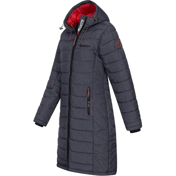 Жіноча зимова куртка-пальто Geographical Norway FVS Production H-H, довга стібенена парка, темно-синя, розмір 3XL