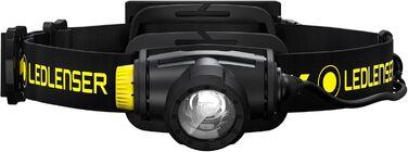 Ліхтар налобний LED Ledlenser H5R Work, 350 люмен, водонепроникний IP67, регульований, поворотний, з плавним регулюванням яскравості, 2xAA батарейки, дальність освітлення 160м, з батарейками