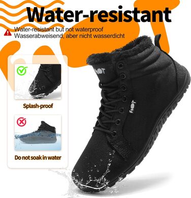 Водонепроникні черевики-сліпони для ходьби Barfuß: жіночі та чоловічі, широкі, для осені/зими, з підкладкою, Zero Drop, підошва Solhe, фітнес, чорні (45 EU)