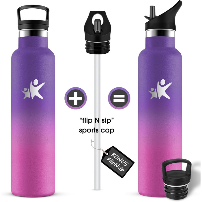 Фляга для води KollyKolla 750мл з нержавіючої сталі, ізольована, з трубочкою, без BPA, для газованої води, вакуумна термофляга, для дорослих, універсальна, для спорту, офісу, тренажерного залу, велосипеда, кемпінгу, темно-синій колір