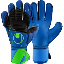 Воротарські рукавички Uhlsport Aquasoft для дорослих, унісекс, з фіксацією зап'ястя, спеціально для вологих умов, розмір 7.5, сині/чорні/салатові, футбольні рукавиці для голкіпера