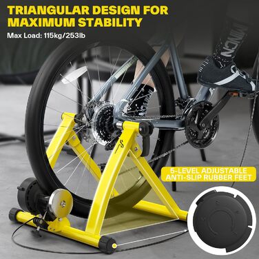 Роликовий тренажер Sportneer для велосипеда - магнітний ролик з 6 рівнями опору для велотренувань вдома (жовтий)