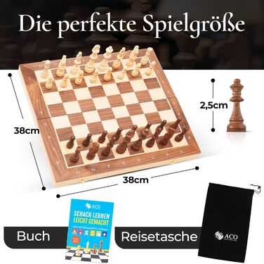 Шаховий набір ACO з шаховою книгою, 38 x 38 см: шахи та шашки з горіха, складаний, з магнітами та сумкою для перенесення