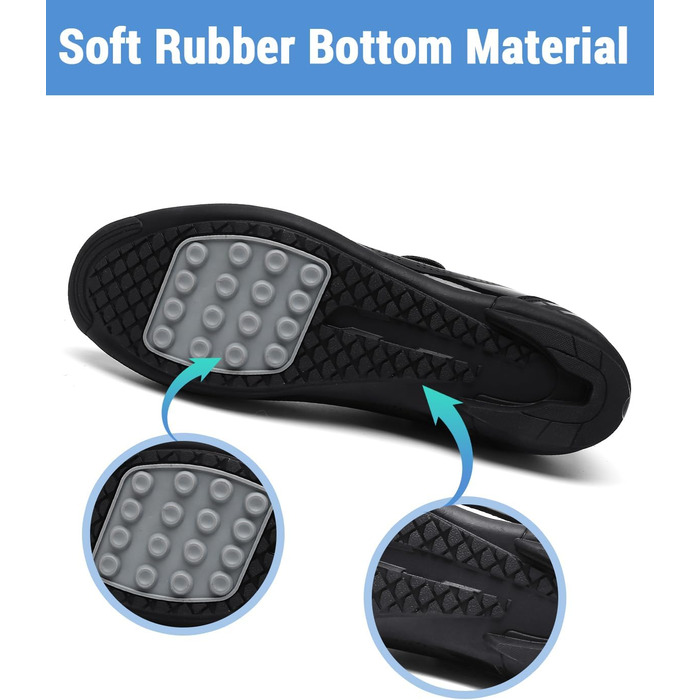 Велотуфлі для чоловіків та жінок: шосейні та MTB, з гумовою підошвою, дихаючі кросівки, антиковзкі, без застібок, розміри 36-47 EU, 43 EU, чорний