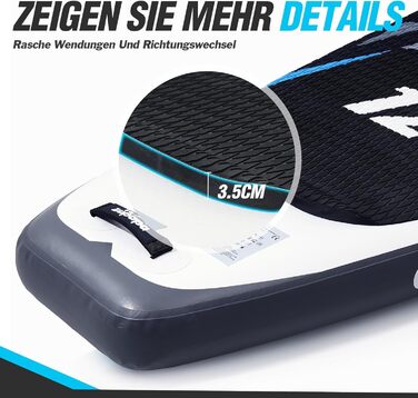 Надувний SUP Борд Zupapa 320/366см | Stand Up Paddle Board з сидінням для каяка | Комплект аксесуарів чорно-біло-сірий