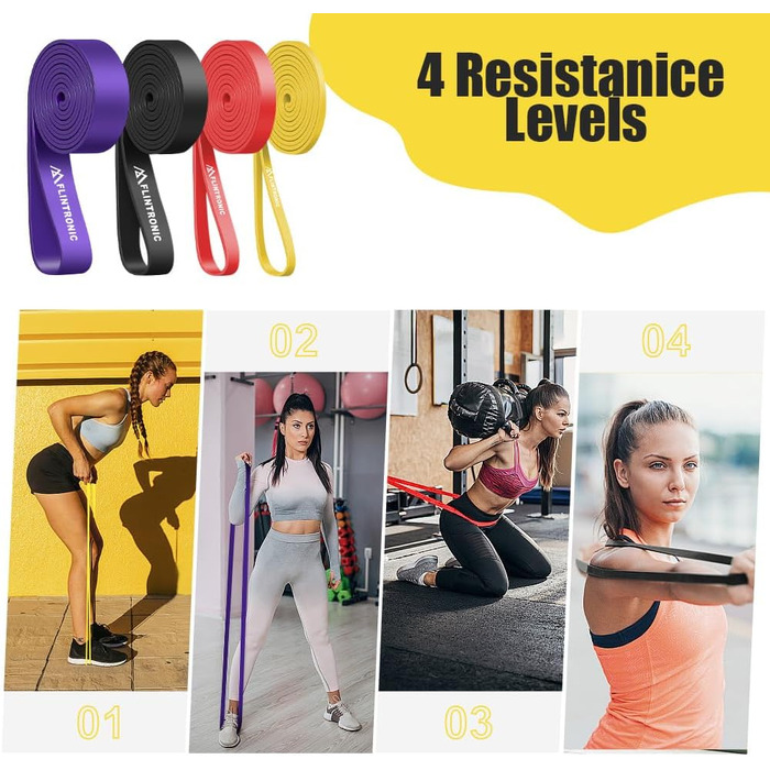 Набір еластичних стрічок Flintronic для фітнесу та йоги, 4 шт.