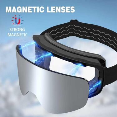 Гірськолижні маски VCOROS з змінним склом, унісекс, захист від UV, антитуманне покриття, регульований ремінь, сноуборд маска 02-Срібло/Білий + лінза (VLT13 %) (01-Срібло/Чорний + лінза (VLT13 %))