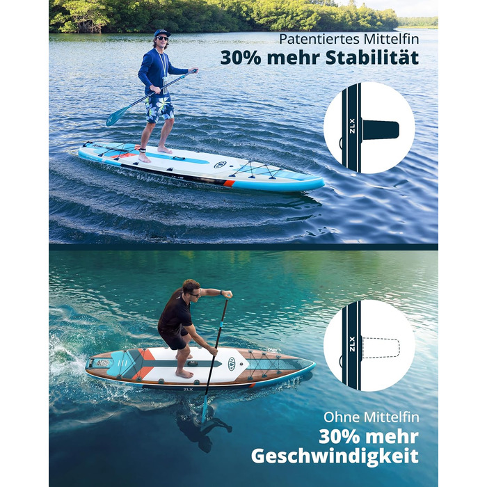 SUP дошка ZLX 350x83 см для початківців та досвідчених, світло-зелена з деревним малюнком, вантажопідйомність 200 кг