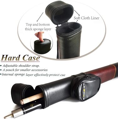 Професійний бильярдний кий Billard-Queuestab з чохлом Hartschalenkoffer, 13 мм наконечник, 147,3 см, тверде дерево (канадський клен), вага 18,19,20,21,22 г, кольори: синій, чорний, червоний, сірий, зелений, аксесуари