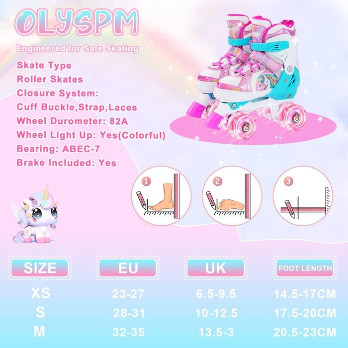 Роликові ковзани для дівчаток та дітей, 4 розміри, регульовані, з 8 світлодіодними колесами, рожеві