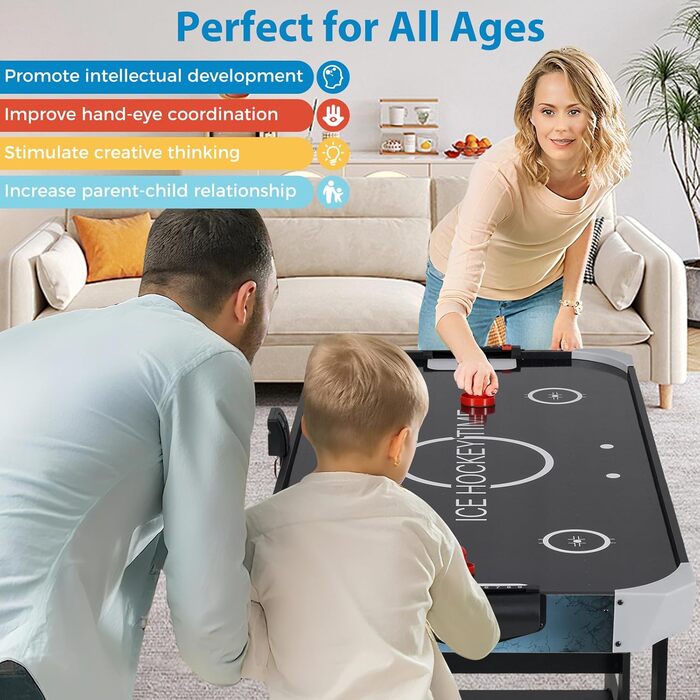 Стіл для хокею на повітрі HOMASIS, складаний, з LED-рахунком, електропривод, 2 шайби та 2 шайби, для дітей та дорослих