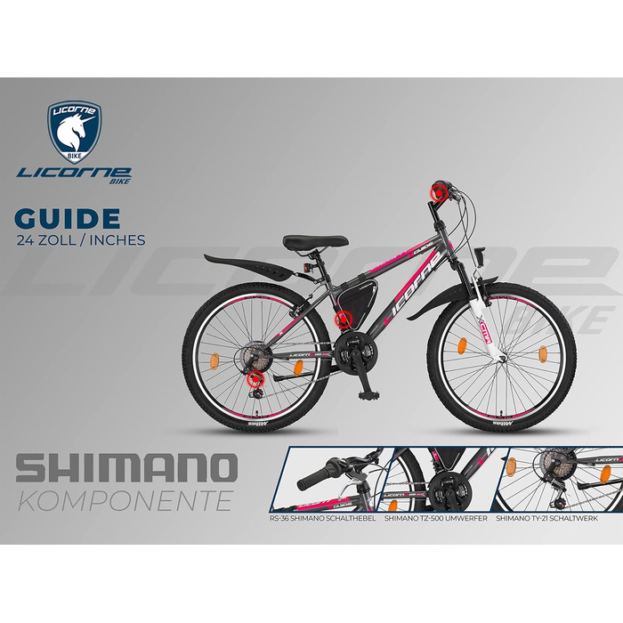Гірський велосипед Licorne Bike Guide Premium 24 дюйми, 21 швидкість, для дівчат, хлопців, чоловіків та жінок, антрацит