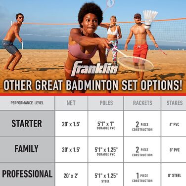 Набір для бадмінтону Franklin Sports: сітка, 4 ракетки, 2 волани, сумка – для двору, пляжу, дорослих та дітей