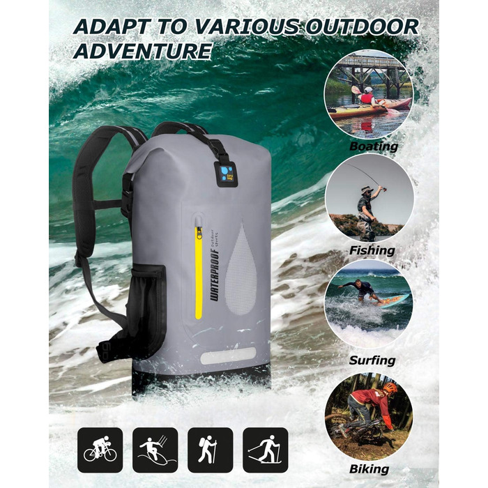 Водонепроникний рюкзак IDRYBAG 30L з PVC, для каякінгу, кемпінгу та подорожей (сірий)