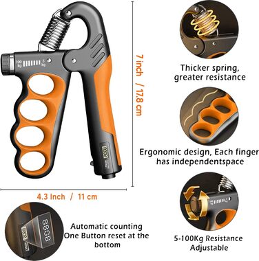 Набір для тренування рук (5 шт.) – з регульованим опором, підтримуючою ручкою для передпліччя, розтягувачем пальців, кільцем для хвата та м'ячиком для зняття стресу для спортсменів