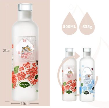 Скляна пляшка для води TDN 500 мл з неопреною, герметична, без BPA, для спорту, миється в посудомийці, набір 2 шт., матове скло з дизайном кішка та кролик