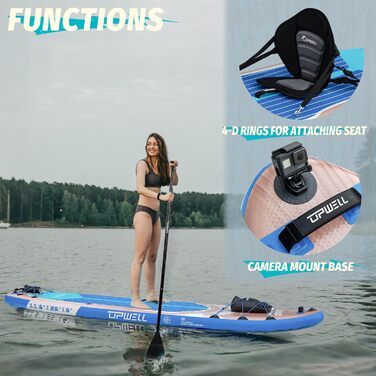 SUP дошка Upwell 350x89 см з сидінням, надувна для дорослих та підлітків, Cypress Blue. Комплект: рюкзак, весло, ліш, насос, плавники.