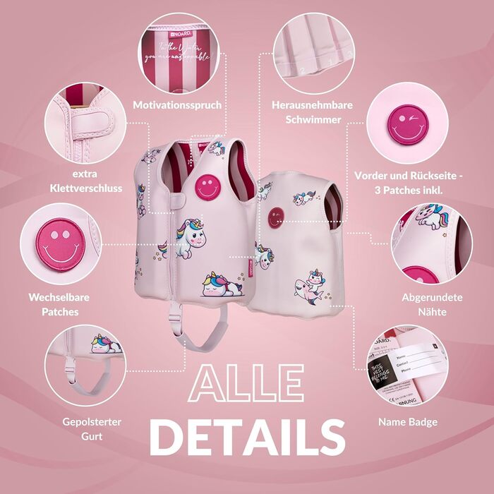 Дитячий рюкзак NOARD Kinder Schwiweste з 40+ нашивками для персоналізації, різні дизайни та розміри, 15–30 кг, 2–6 років, сертифікований EN 13138-1:2021 для безпечного навчання ходьбі, Siply green (L, Fantasy Friends)