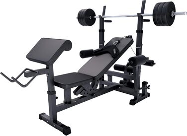 GORILLA SPORTS® Лава для жиму з гантелями 40 кг, 170 см штанга, тренажер для ніг, батерфляй, станція для віджимань, стійка для біцепса, фітнес-станція, силова станція з довгою штангою, чорна
